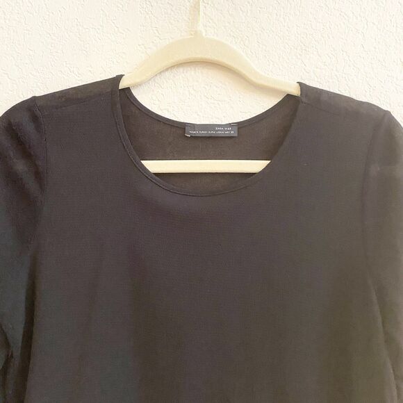 Zara W&B Size M Black Sweater Women Top Blouse Long Back Stylish Tail Modern - Picture 3 of 10